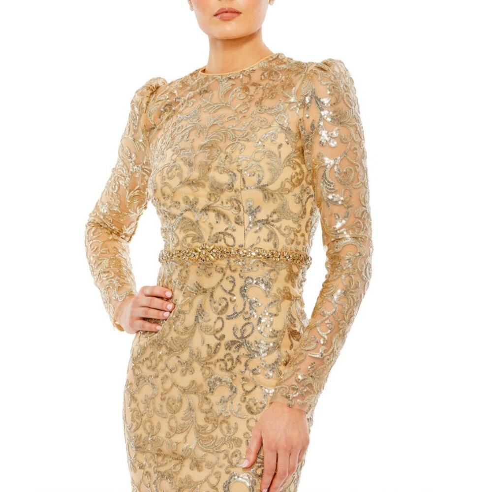 Mac Duggal Embellised Gold Long Sleeve MOB Prom Maxi Gown Plus Size 20 68011 New - Picture 3 of 9